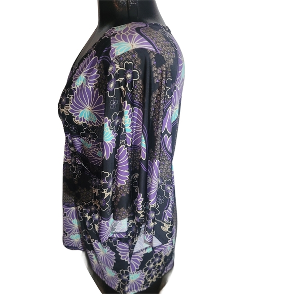 Suzy Shier Floral Kimono Style Top L - Picture 4 of 6